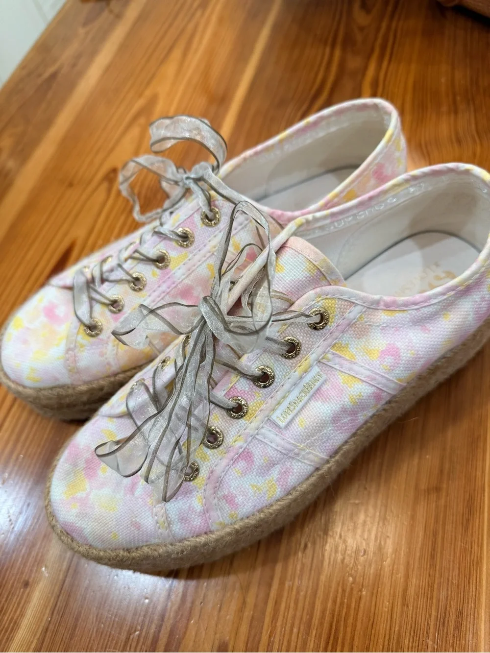 Superga x LoveShackFancy Pink and Yellow Floral Platform Espadrille Sneakers 39